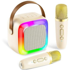 Anliuanliu Kids Karaoke Machine For Adults, Mini Portable Karaoke Bluetooth Speaker With 2 Wireless Microphones, Birthday Gifts Toys For Teen Girls Ages 4, 5, 6, 7, 8, 9, 10, 12+ Year Old (Beige)