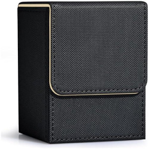 Zlca Card Deck Box For Trading Cards, Mtg Yugioh Deck Case Holds 100+ Single Sleeved Cards, Pu Leather Magnetic Card Storage Box Fits For Tcg Ccg Magic Game Cards (Black& Gold)