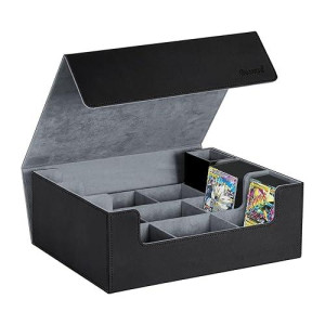 Bosmsd Trading Card Storage Box, Holds 1800+ Trading Cards, Pu Leather Commander Card Deck Case, Microfiber Inner Lining, Magnetic Closure Card Holder Fits For Magic Game Cards