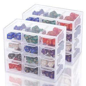 Kislane 12 Slots Storage Case For Dice Dice, Display Case With 4 Drawer-Type Layers Holding Up To 150 Dices, Dice Case For Dnd Dice Great For Dice Collectors Or Rpg D&D Games (2 Pack)