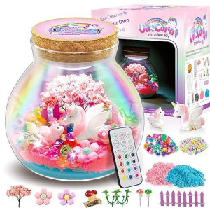 Unicorn Terrarium Crafts Kit For Girls - Make Your Own Unicorn Night Light With 16 Modes Led Remote Control Birthday Gifts Creativity Diy Toys For Ages 3 4 5 6 7 8 9 10 3-5 4-6 5-7 6-8 Year Old Kids