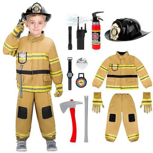 Deao Fireman Costume For Kids Firefighter Dress-Up Toy Set With Accessories Halloween Costumes Pretend Play Toy Gift For Boy