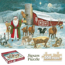 Heritage Puzzle A Christmas Gathering - 550 Pieces Jigsaw Puzzle For Adults - Size 24" X 18" Seasonal Festive Holiday Scene With Winter Charm - Frameable Artwork - Made In U.S.A.