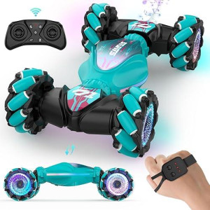 Sauftti Gesture Rc Cars, Hand Controlled Stunt Car For 6-12 Yr Boys Girls, 2.4Ghz Gesture Sensor Remote Control Cars, 4Wd Double Sided Stunt Rc Twist Car With Light Music For Kids Birthday Xmas Gift