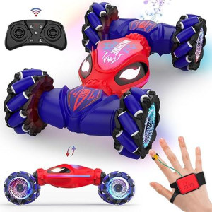 Sauftti Gesture Rc Cars, Hand Controlled Stunt Car For 6-12 Yr Kids, 2.4Ghz Gesture Sensor Remote Control Cars, 4Wd Double Sided Stunt Rc Twist Car With Light Music For Boys Girls Birthday Xmas Gift