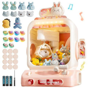 Claw Machine For Kids, Mini Vending Machines Candy Grabber Prize Dispenser Toys For Girls, Arcade Game Machine With Light Sounds, Birthday Gifts Toys Age 3+ Years, Includes Plush Animal Gashapon Coin