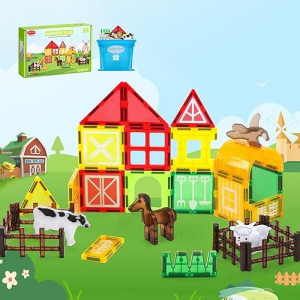 Vanlinny Magnetic Tiles Farm,Animal Magnet Toys For Toddlers-Kids Magnetic Building Blocks Stem Toys For Ages 3-8,Constrution Sets Educational-Coolest Xmas Birthday Gifts For Boys And Girls.