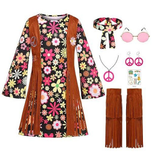 Cuteshower Kids Hippie Costume For Girls 60S 70S Hippie Dress For Halloween Party Outfit