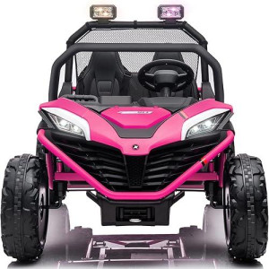 Molachi 2 Seater 24V 10Ah Ride On Cars,Electric Cars Vehicles With 2X200W Powerful Motors,Metal Frame, Brake&Gas Pedal, Eva Tires, 3 Speed, Led Light, Bluetooth, 2 Spring Suspension(Pink)