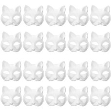 Xybhrc Cat Mask, 20Pcs Therian Masks White Cat Masks Blank Diy Halloween Mask Animal Half Facemasks Masquerade Cosplay Party (20)