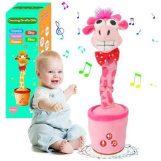 Sanjoin Dancing Talking Giraffe Toy For Baby Toddler, Boys Girls Gifts Singing Mimicking Giraffe Toy Recording Repeating What You Say Giraffe Baby Toy With 120 English Songs (Pink)