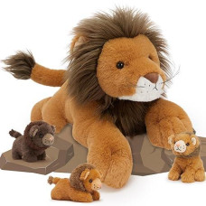 Maogolan Lion Stuffed Animal Set,Big Lion Plush With 3 Babies Inside,4 Pcs Stuffed Lion Toy For Kids,Birthday Decor