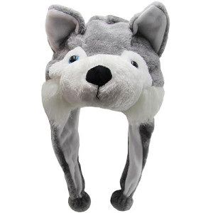 Gadmexily Plush Husky Animal Hat For Halloween Christmas,Cozy Funny Hats Novelty Party Cap For Kids Girls Boys - One Size (Husky)