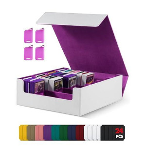 Uaono Card Storage Box For Trading Cards, 2400+ Mtg Commander Deck Box With 24Pcs Colorful Divider, Card Case Fits For Magic Tcg Ptcg Game Cards (White&Puple)