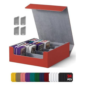 Uaono Card Storage Box For Trading Cards, 2400+ Mtg Commander Deck Box With 24Pcs Colorful Divider, Card Case Fits For Magic Tcg Ptcg Game Cards (Red)