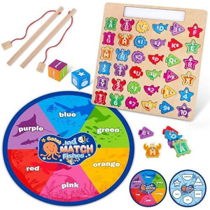 Fortand Wooden Montessori Toys For Toddlers 3-5, Magnetic Fishing Games, Color And Shape Sorting Sensory, Letter& Number Educational Toys For 3 4 5 6 Girls Boys Preschool Educational