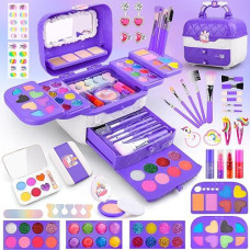 80 In 1 Kids Makeup Kit For Girls, Washable Kids Makeup Sets Girls Toys, Pretend Play Makeup Set Toy For Dress Up With Makeup Case Christmas & Birthday Gifts For Girls Age 3-12 Kids Toddlers, Purple