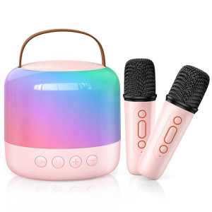 Yenlove Mini Karaoke Machine For Kids Adults, Portable Bluetooth Speaker With 2 Wireless Microphones, For 4 5 6 7 8 9 10+ Years Old Teenage Girls & Boys Birthday And Holiday Toy Gifts. (Pink)