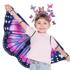 Irolwin Double Sided Kids-Butterfly-Wings For Toddler-Girls Fairy Dress Up Costume Butterfly Cape Headband Halloween Gifts