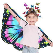 Irolwin Double Sided Kids-Butterfly-Wings For Toddler-Girls Fairy Dress Up Costume Butterfly Cape Headband Halloween Gifts