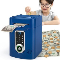 Refasy Piggy Bank For Kids,Electronic Money Bank Kids Piggy Bank For Boys Kids Toys Touchscreen Atm Piggy Bank Money Saving Box For Boys Girls Gifts Toys Coin Bank With Music(Blue)