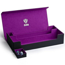 Zlca X-Large Card Deck Box, Premium Trading Card Storage Box Fits 5 Pcs Small Deck Box With Playmat Case And Removable Dice Tray, Card Deck Case Fits Tcg/Mtg/Magic/Commander/Yugioh (Xl-Black&Purple)