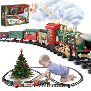 Kids Train Set - Christmas Train Toys W/Smoke, Sounds, Lights, Rechargeable Electric Train For Christmas Tree, Train Set For Boys With 5 Carriages, 21 Tracks, Train Toys Gifts For 3 4 5 6 7 8+