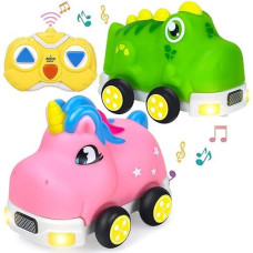 Unicorn| Dinosaur Remote Control Car Toys For Toddler, Valentine'S Day Gift Dinosaur Unicorns Toys, Rc Car Toys For Kids With Led Lights & 2 Shells, Girls Boys Birthday Gifts For 2 3 4 5 Year Old