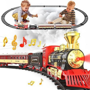 Hot Bee Christmas Train Set,Train Set For Toddlers 2-4,Christmas Train Sets For Around The Tree,Steam Locomotive With Lights,Sounds,And Spray,Easy Setup Train Toy,Perfect Train Set For Kids Ages 4-8