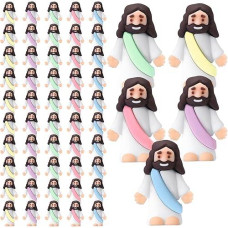 Sumind 50 Pcs Jesus Toys Original Design Mini Rubber Little Jesus Figurine To Hide And Seek Religious Party Favors Sunday School Craft Baptism Gifts For Easter Egg Stuffers (Macaron Color)