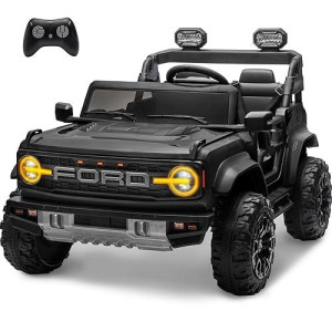 Enyopro 24V Licensed Ford Bronco Raptor Electric Car For Kids, 2 Seater Battery Operated Ride On Truck Toys With Remote Control, 4-Wheel Suspension, Bluetooth, Radio, Led Lights, 3 Speed - Black