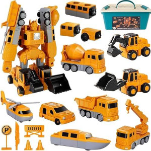 Magnetic Transform Engineering Car Assembled Toys, Construction Vehicles With Storage Box, 7 In 1 Robot Toys Set, Magnetic Blocks For Kids Age 3-8 Year Old Boy Gift, Outdoor Toddler Activities Toys