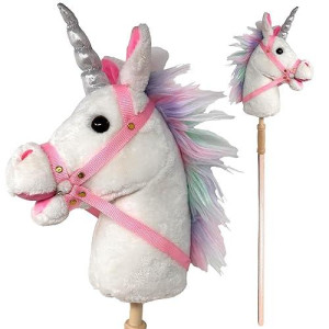 Stick Horse | Plush Handcrafted Hobby Horse Stick Pony Provides Fun Pretend Play For Toddlers & Preschoolers | Handsewn, Sturdy Wood, And Sound Effects (Unicorn)