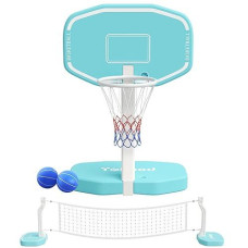 Yohood Pool Basketball Hoop Or Pool Volleyball Net, 2 In 1 Pool Toys, Pool Accessories, And Pool Games For Inground Pools, Perfect For Kids And Adults To Enjoy Outdoor Summer Fun