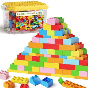 Burgkidz Classic Big Building Blocks With Storage Box, Large Toddler Blocks, Compatible With Most Major Brands, Stem Toy Gift Big Brick, Building Bricks For Toddlers 3-5, Kids Blocks For All Ages