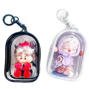 Zurtoki 2 Pcs Clear Figure Display Bag With Keychain,Clear Keychain Pouch,3.93" X 2.36" X 1.37" Carrying Case For Doll,Dustproof Waterproof Doll Storage Bag Hanging Organizer Zipper Case(2Pcs Cabin)