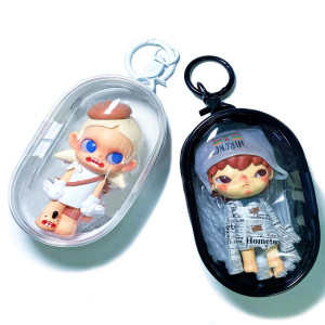 Zurtoki 2 Pcs Clear Figure Display Bag With Keychain,Clear Keychain Pouch,3.93" X 2.36" X 1.37" Carrying Case For Doll,Dustproof Waterproof Doll Storage Bag Hanging Organizer Zipper Case(2Pcs Oval)