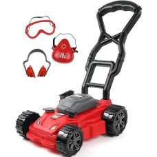 Teganplay Kids Lawn Mower | Toddler Landscaping Gardening Tools And Equipment | Includes Mask Safety Goggles And Earmuffs