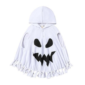 Kavousa Toddler Kids Baby Girl Boy Ghost Costume Halloween Cloak Cape Hat Funny Cosplay Clothes (Hooded Sleeveless Top White, 1-2T)