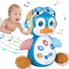 Haptime Penguin Crawling Toys For 1 + Year Old Boy Girl, Tummy Time Toys, Musical And Light Up Toys For Encouraging Crawling, Baby Toys 18+ Months, Christmas Birthday Gift