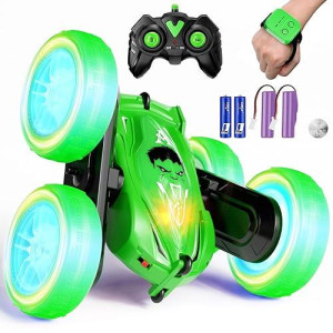 Sauftti Remote Control Car, Gesture Sensor Rc Stunt Cars Toys For Kids Age 6 7 8 9 10 11 12+ Years Old, Double-Sided 360° Rotating 4Wd Rc Drift Truck For Boys Girls Birthday (Green)