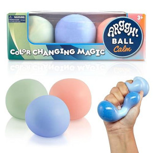 Power Your Fun Arggh Calm Mini Stress Balls For Adults And Kids - 3Pk Squishy Stress Balls, Color Changing Resistance Fidget Toys Sensory Calming Stress Relief Squeeze Toys (Green, Orange, Blue)