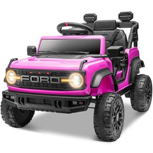 Enyopro 12V Ford Bronco Raptor Ride On Car For Kids, Electric Power Car Ride-On Toy For Toddlers W/Remote Control, 4 Wheels Spring Suspension, Bluetooth Music, Radio, Led Lights, 2 Speed (Pink)