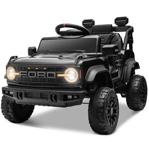 Enyopro 12V Licensed Ford Bronco Raptor Ride On Truck Car For Kids, Electric Play Car Ride-On Toy W/Parent Remote Control, 4-Wheel Suspension, Bluetooth Music, Led Lights, Ideal Kids Car Gift (Black)