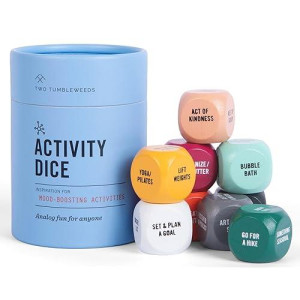 Two Tumbleweeds Mood-Boosting Activity Dice - Game For Adults, Teens, Therapists, Retirees - Set Of 9 Dice For Increasing Happiness & Well-Being - Unique Gift - 1+ Players