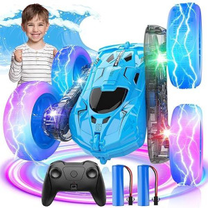 Baiwu Remote Control Car For Boys Blue Double-Sided 360°Flip Rc Cars, Colorful Lights, Multi-Terrain Driving And Rechargeable Battery Rc Car,Suitable For Boys Ages 4-12 Toys Gifts