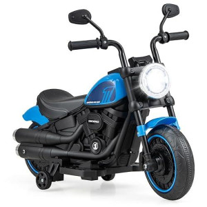 Costzon Toddler Motorcycle, 6V Battery Powered Electric Motorcycle With Detachable Training Wheels, Soft Start, Headlights & Music, Kids Motorcycle Ride On Toy For Toddlers Boys 18+ Months (Blue)