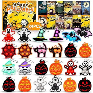 Halloween Party Favors For Kids 24 Pcs Halloween Pop Fidget Its Keychain,Halloween Toys Treats For Kids,Halloween Goodie Bag Stuffers,Halloween Classroom Prizes,Halloween Fidget Toys