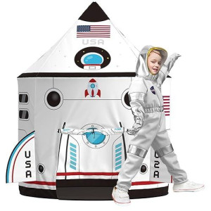 Qtioucp 5Pcs Kids Tent And Astronaut Costume Luxury Set Spaceship Tent Space Toy Fun Rocket Ship Play Tent For Kids Toodlers 3-6 Year Old Outer Space Indoor Outdoor Play