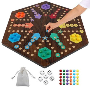 Medikaison Extra Large 23.6 Inches Wahoo Marble Board Game 4 And 6 Players 2 Sided Painted Thicken Wood Board Perfect Game For Family Friends Party (Brush Paint Burn)